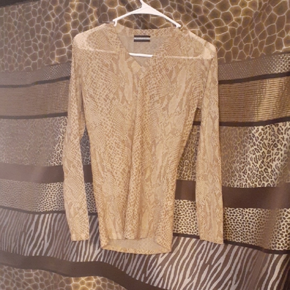 Anatomie Beige SNAKE print Sheer Long Sleeve Top, M